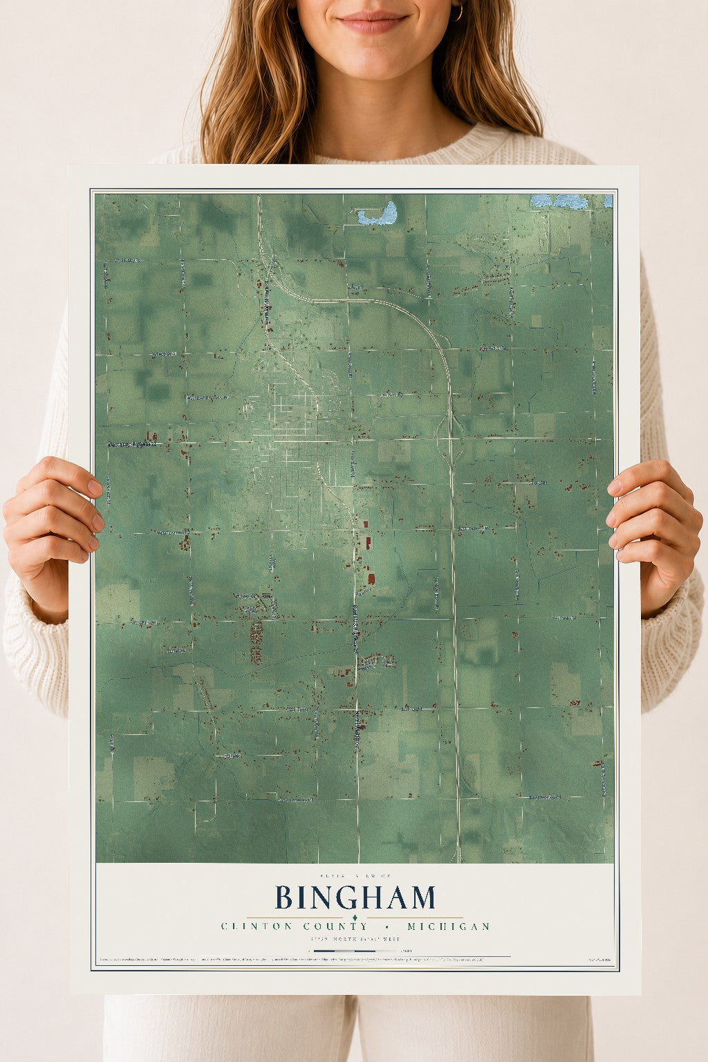 Map of Bingham, Clinton County, Michigan, 18 x 24 inch unframed archival matte print