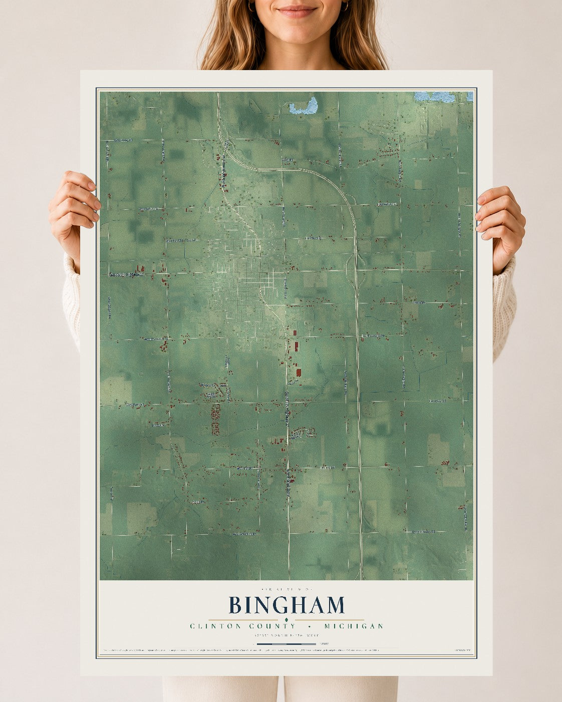 Map of Bingham, Clinton County, Michigan, 24 x 36 inch unframed archival matte print