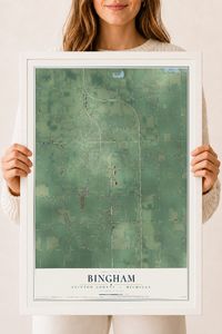 Map of Bingham, Clinton County, Michigan, 18 x 24 inch print in a white wood frame