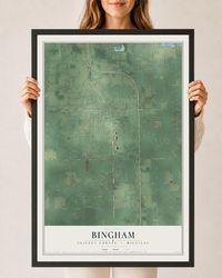 Map of Bingham, Clinton County, Michigan, 24 x 36 inch print in a black wood frame