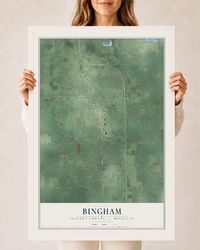 Map of Bingham, Clinton County, Michigan, 24 x 36 inch print in a white wood frame