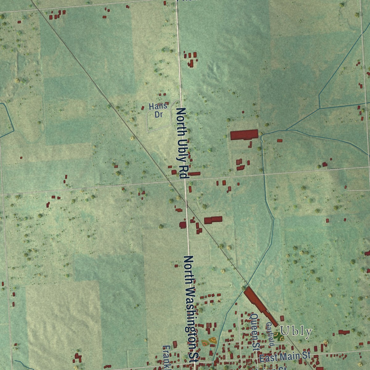 Close-up of the map of Bingham, Huron County, Michigan print showing street and building detail