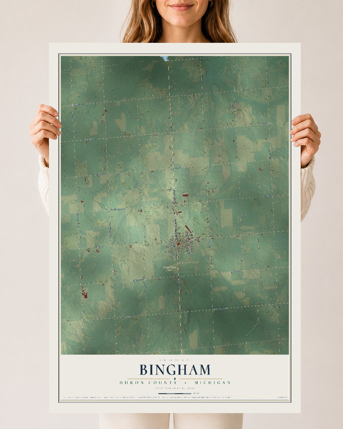 Map of Bingham, Huron County, Michigan, 24 x 36 inch unframed archival matte print
