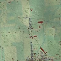 Close-up of the map of Bingham, Huron County, Michigan print showing street and building detail