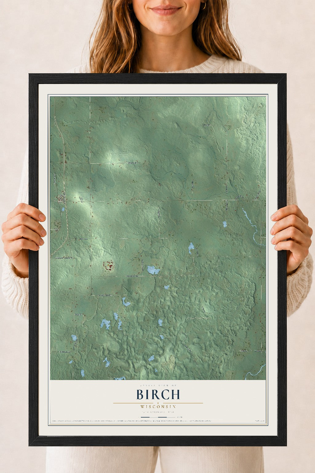 Map of Birch, Wisconsin, 18 x 24 inch print in a black wood frame