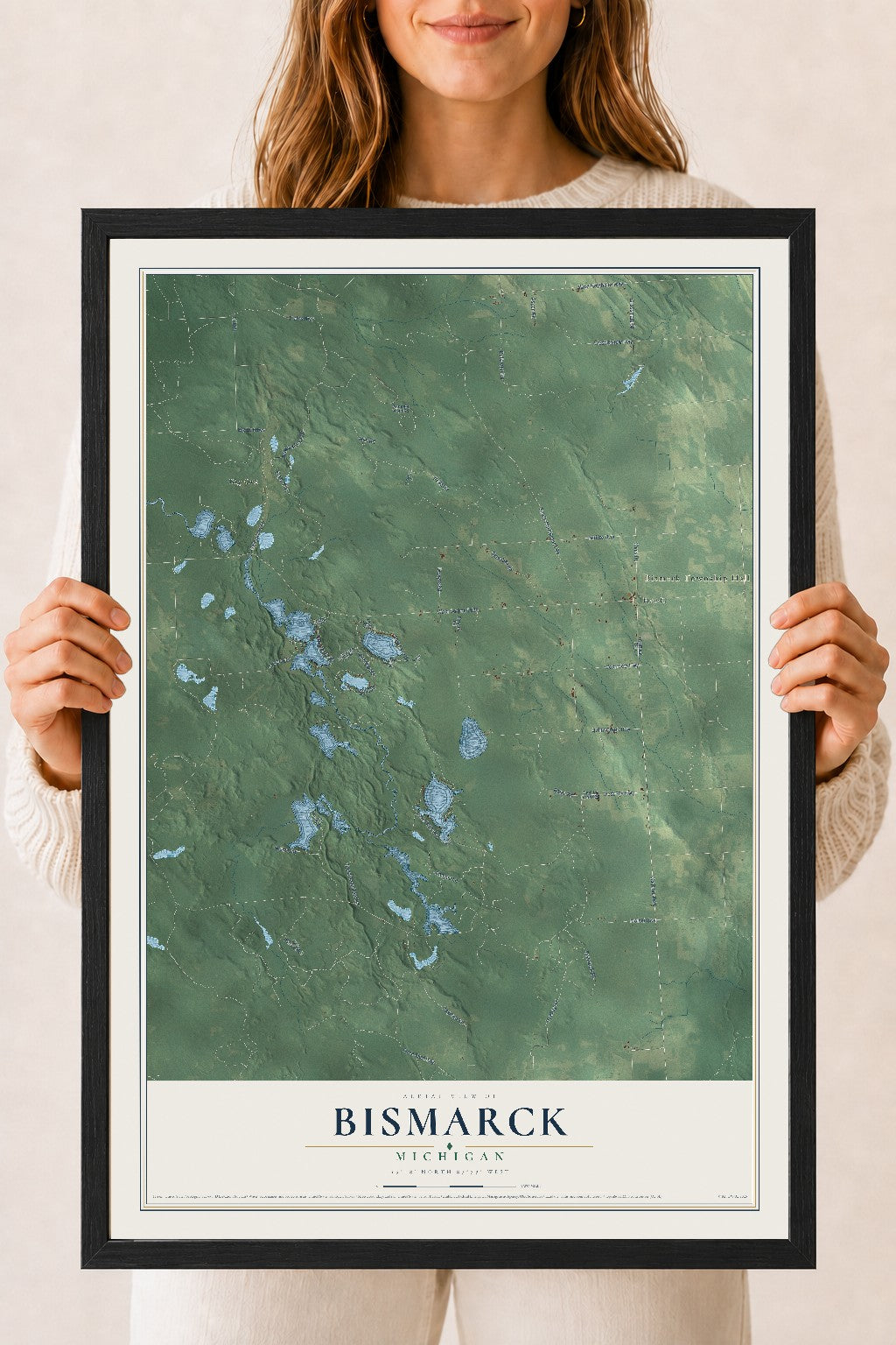 Map of Bismarck, Michigan, 18 x 24 inch print in a black wood frame