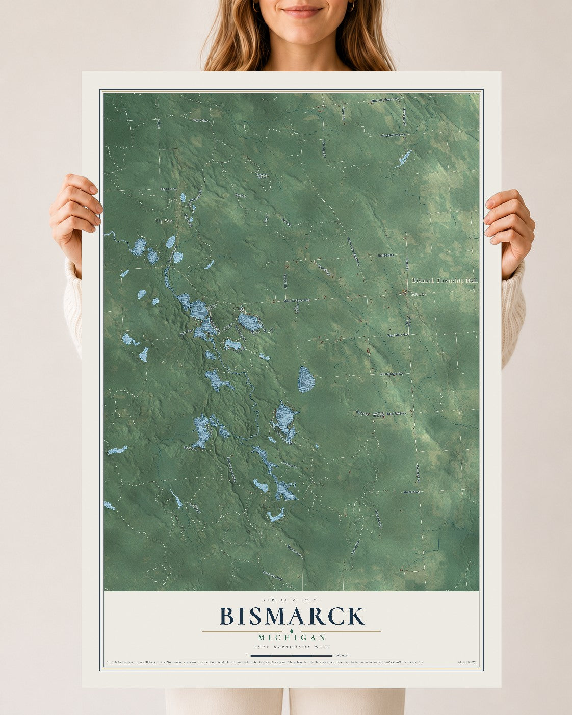 Map of Bismarck, Michigan, 24 x 36 inch unframed archival matte print