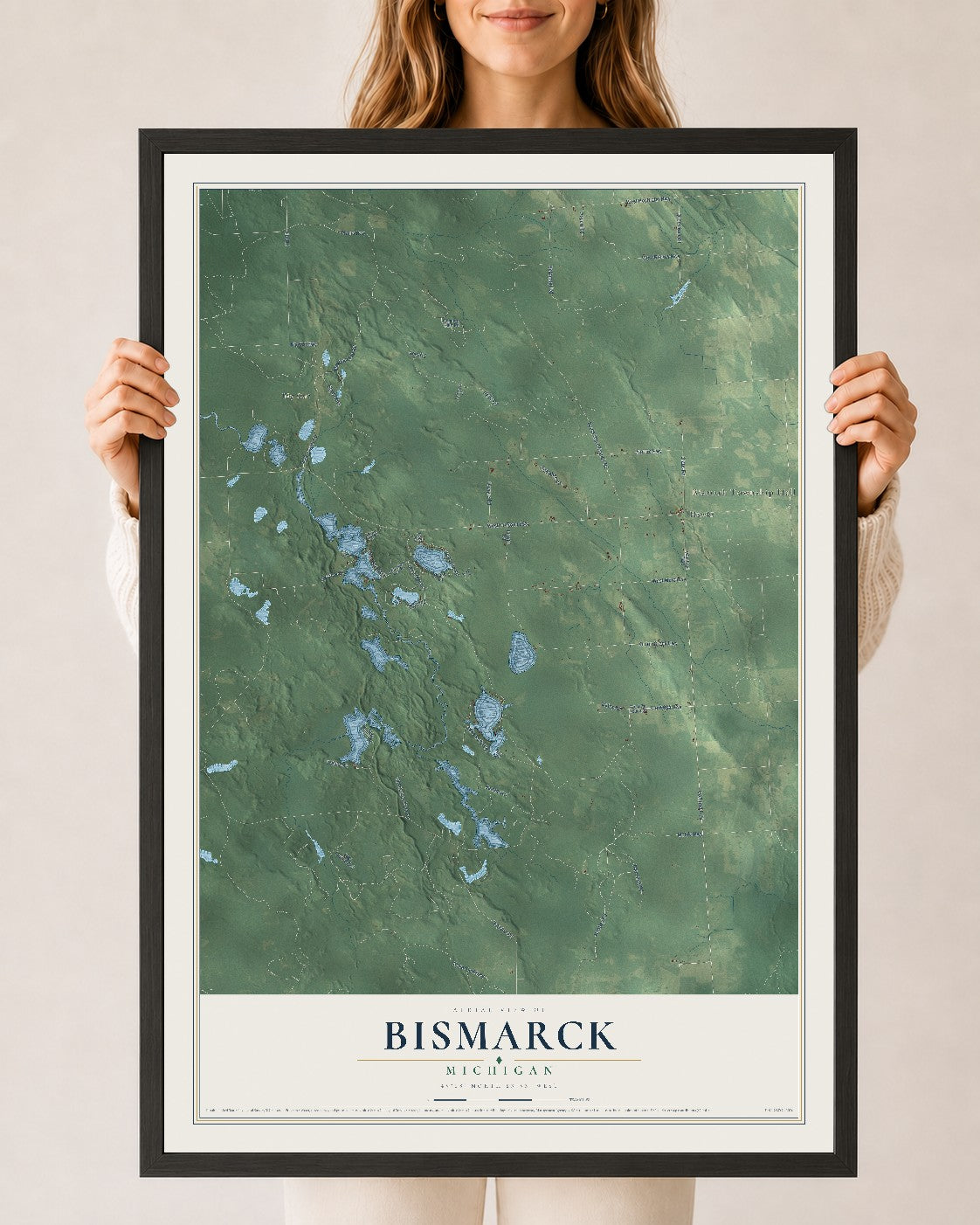 Map of Bismarck, Michigan, 24 x 36 inch print in a black wood frame