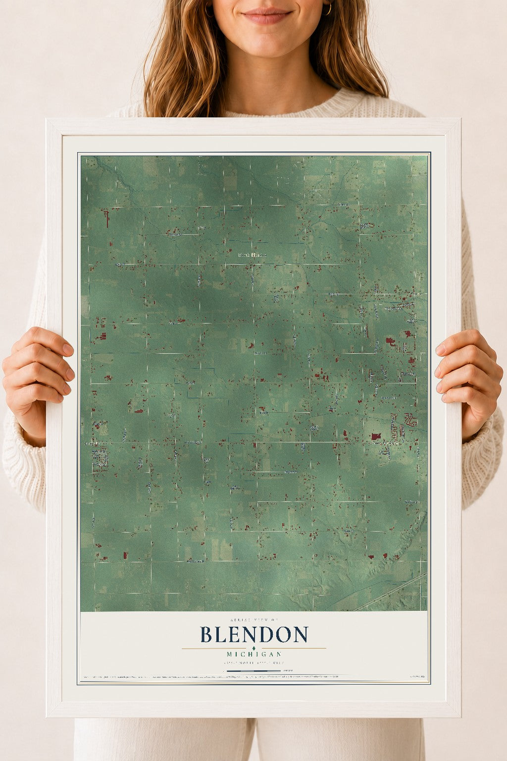 Map of Blendon, Michigan, 18 x 24 inch print in a white wood frame