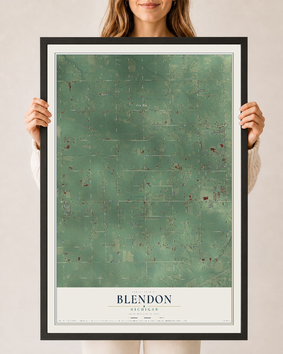 Map of Blendon, Michigan, 24 x 36 inch print in a black wood frame