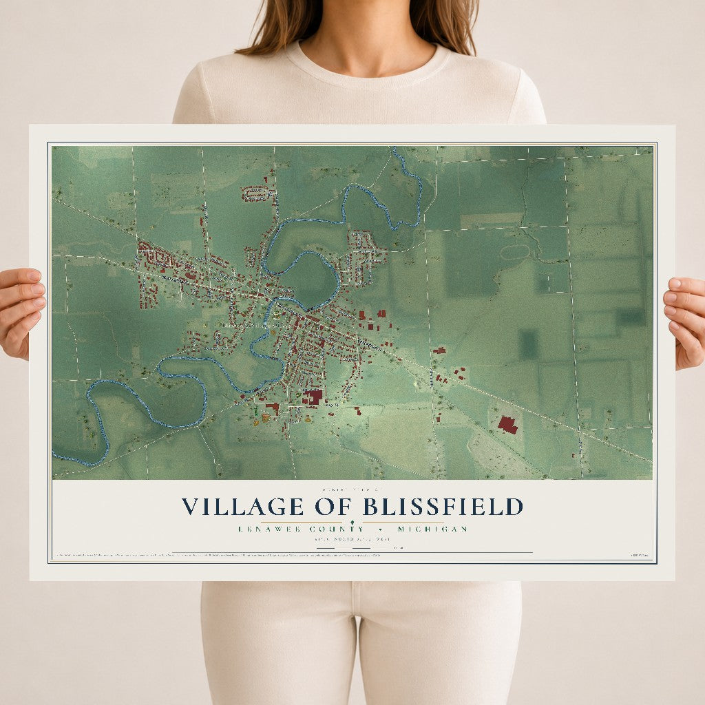 Map of Blissfield, Michigan, 18 x 24 inch unframed archival matte print