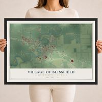 Map of Blissfield, Michigan, 18 x 24 inch print in a black wood frame