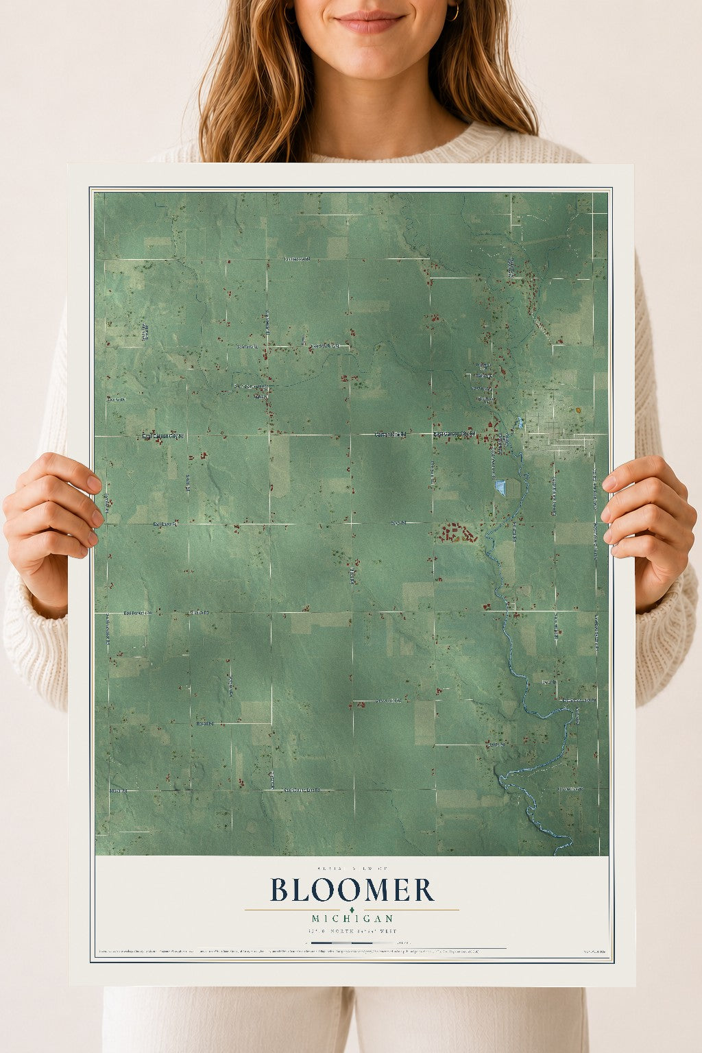 Map of Bloomer, Michigan, 18 x 24 inch unframed archival matte print