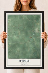 Map of Bloomer, Michigan, 18 x 24 inch print in a black wood frame