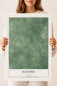 Map of Bloomer, Michigan, 18 x 24 inch print in a white wood frame