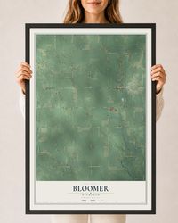 Map of Bloomer, Michigan, 24 x 36 inch print in a black wood frame