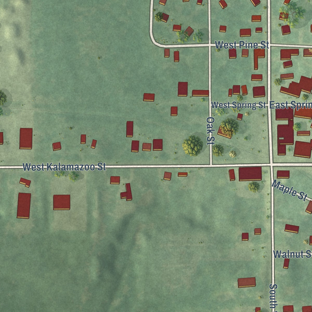Second close-up of the map of Bloomingdale, Michigan print showing more streets and buildings