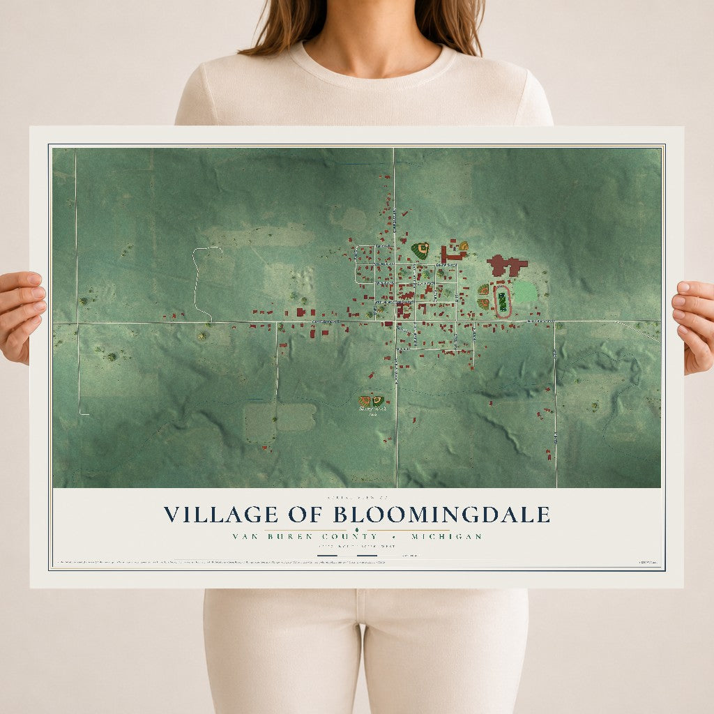 Map of Bloomingdale, Michigan, 18 x 24 inch unframed archival matte print