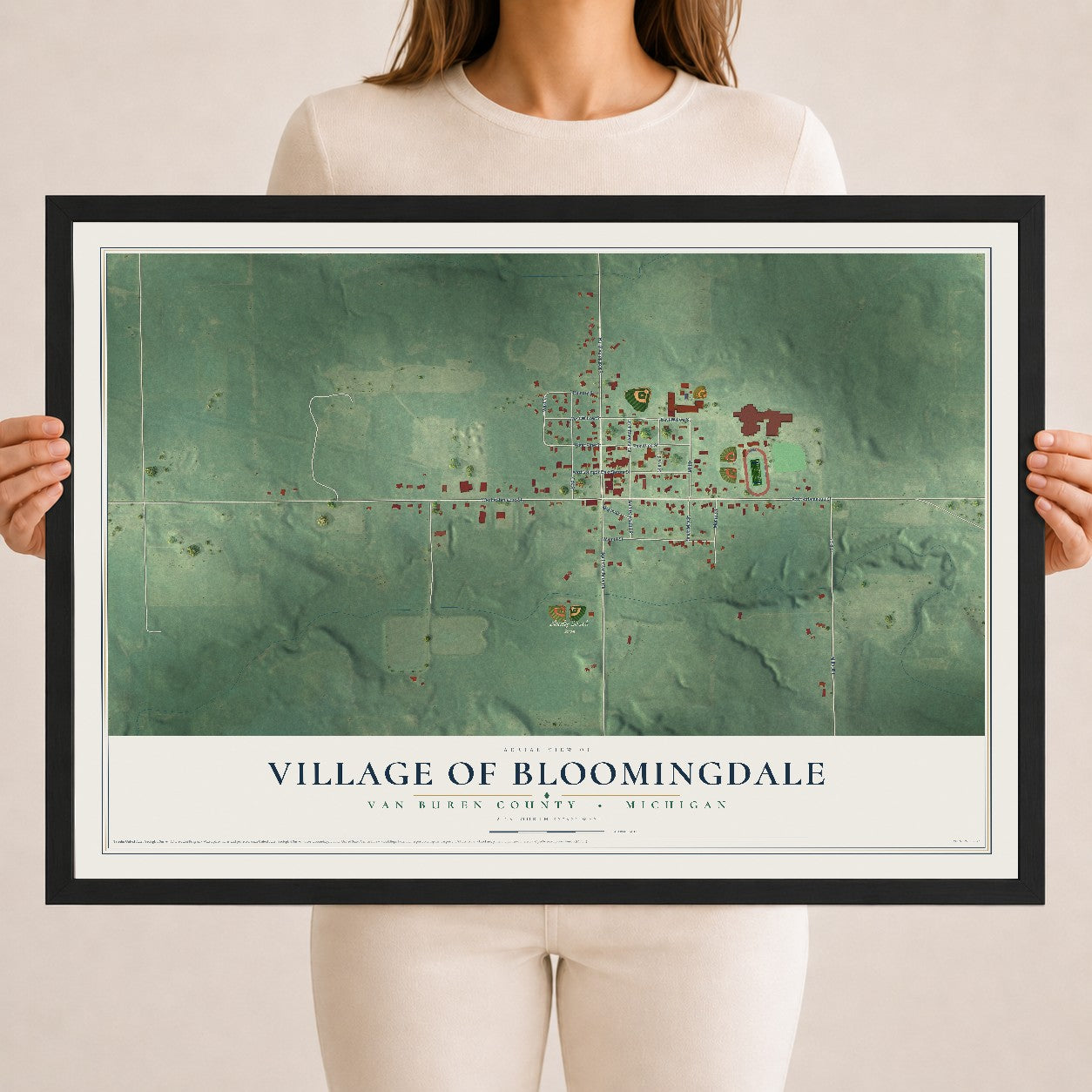 Map of Bloomingdale, Michigan, 18 x 24 inch print in a black wood frame