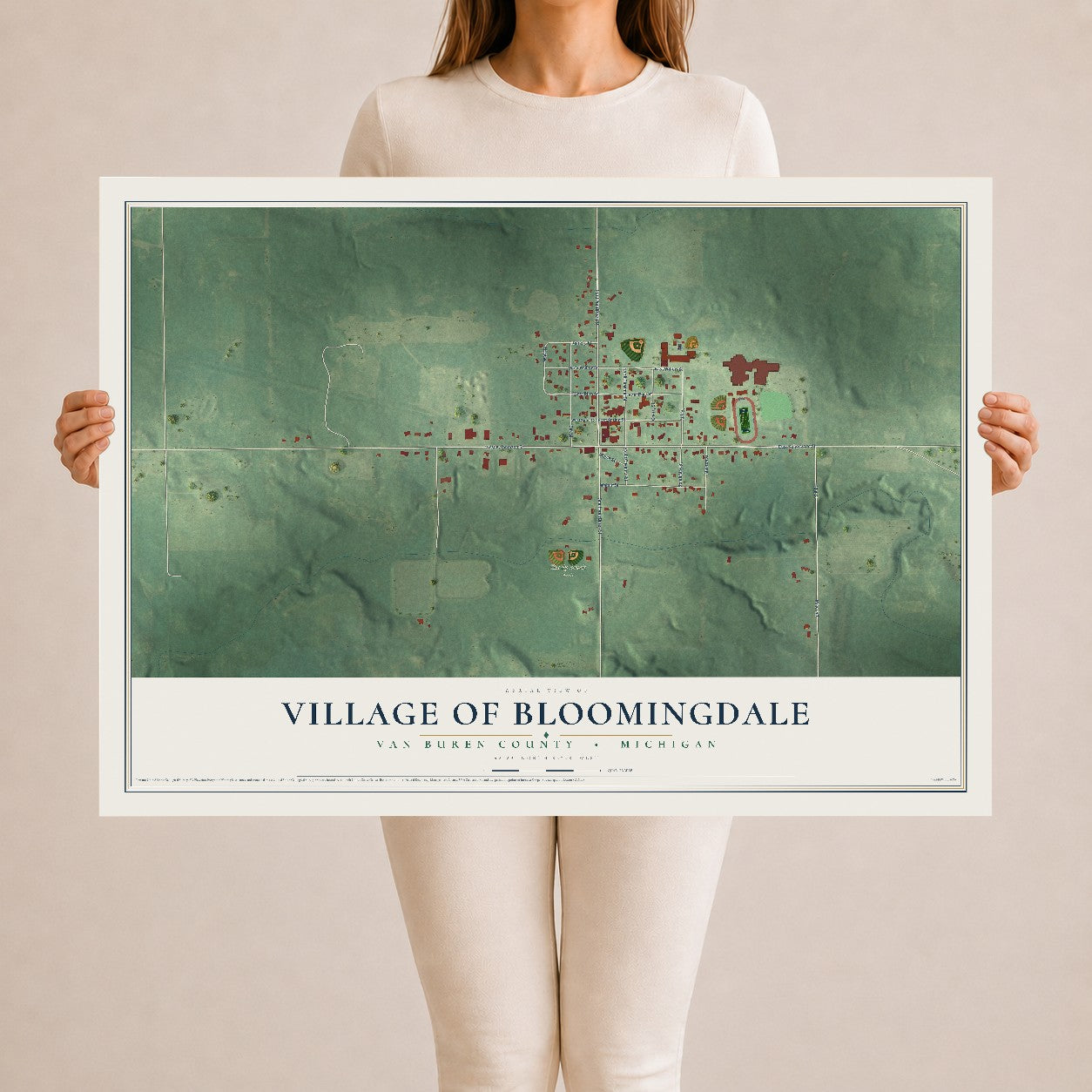 Map of Bloomingdale, Michigan, 24 x 36 inch unframed archival matte print