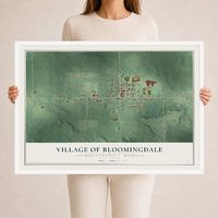 Map of Bloomingdale, Michigan, 24 x 36 inch print in a white wood frame