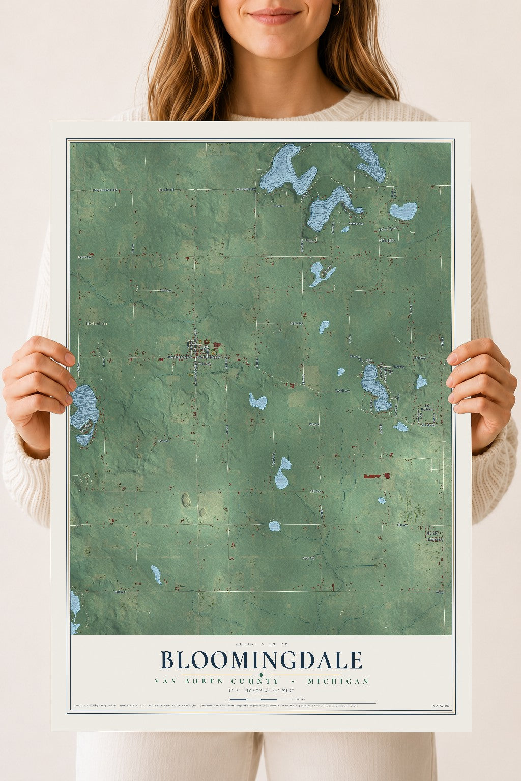 Map of Bloomingdale, Van Buren County, Michigan, 18 x 24 inch unframed archival matte print