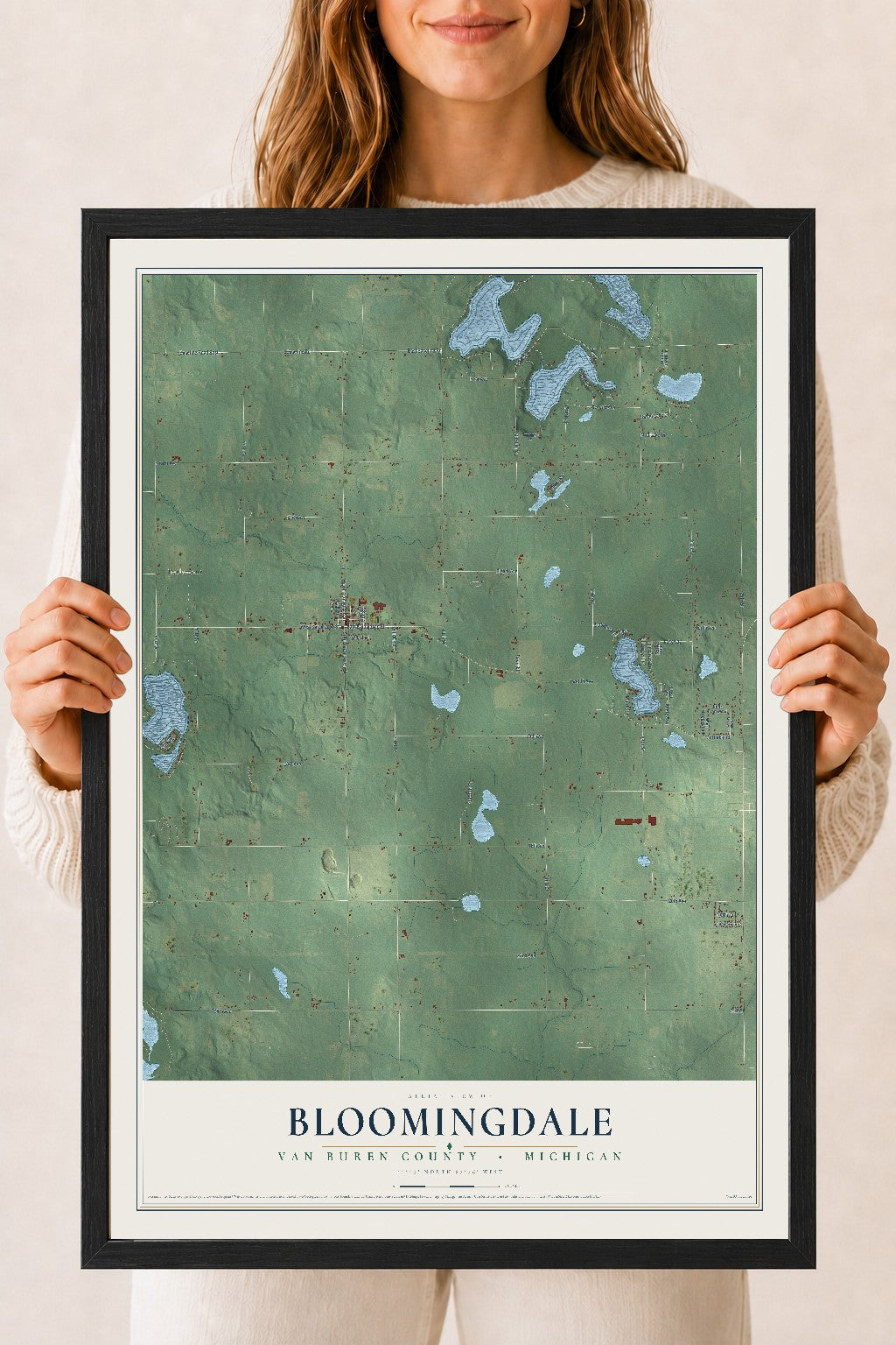 Map of Bloomingdale, Van Buren County, Michigan, 18 x 24 inch print in a black wood frame