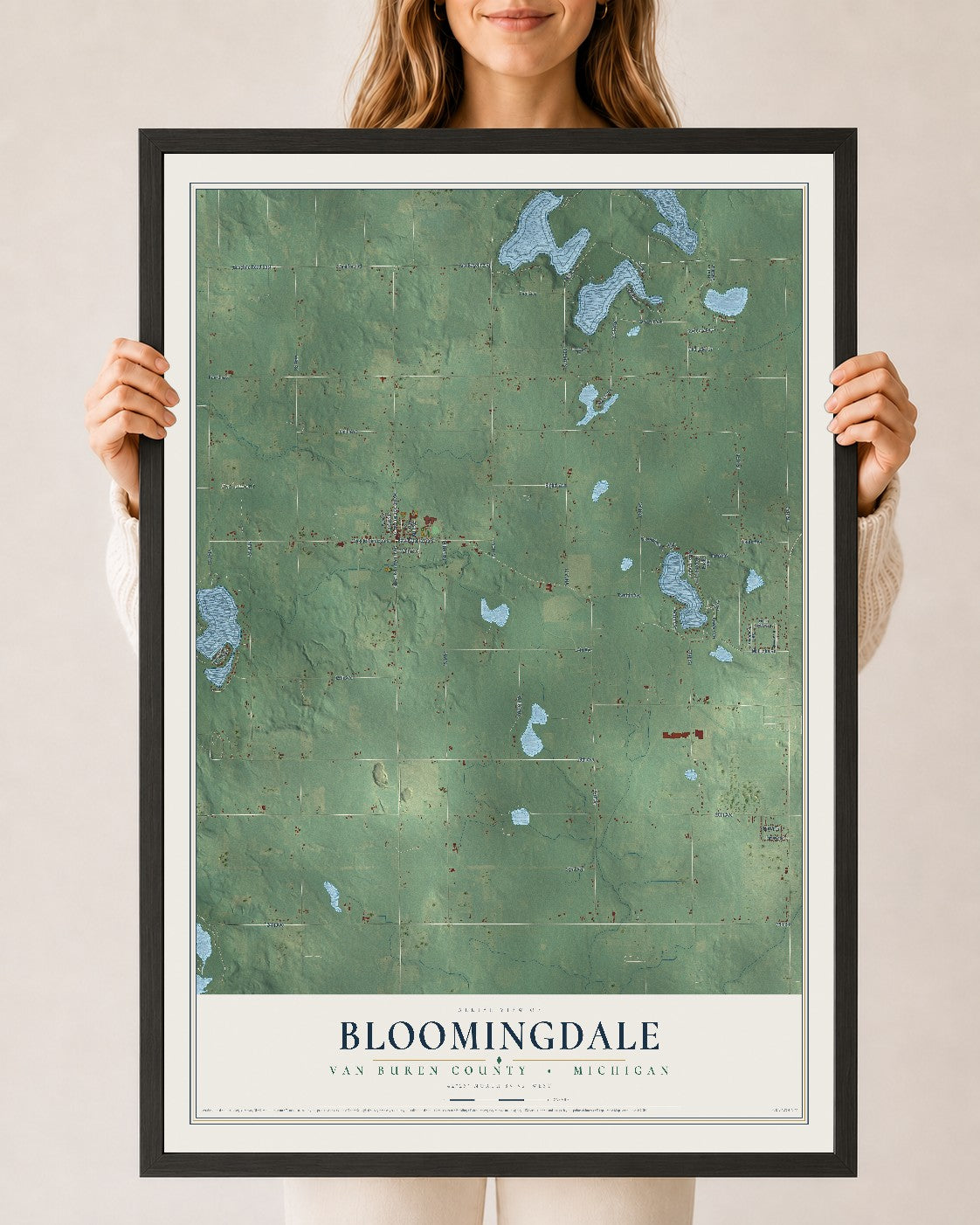 Map of Bloomingdale, Van Buren County, Michigan, 24 x 36 inch print in a black wood frame