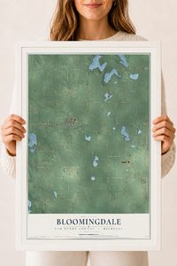 Map of Bloomingdale, Van Buren County, Michigan, 18 x 24 inch print in a white wood frame