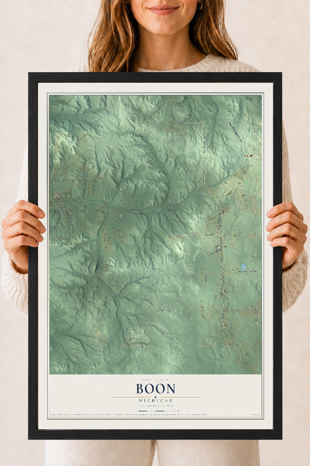 Map of Boon, Michigan, 18 x 24 inch print in a black wood frame