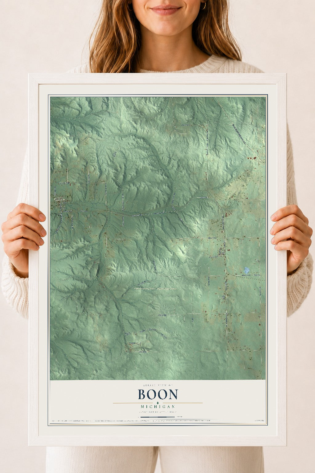 Map of Boon, Michigan, 18 x 24 inch print in a white wood frame