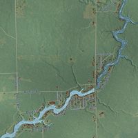 Close-up of the map of Bourret, Michigan print showing street and building detail