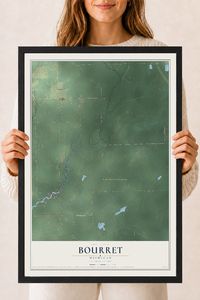 Map of Bourret, Michigan, 18 x 24 inch print in a black wood frame