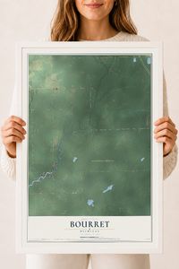 Map of Bourret, Michigan, 18 x 24 inch print in a white wood frame