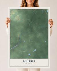 Map of Bourret, Michigan, 24 x 36 inch unframed archival matte print