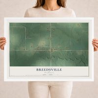 Map of Breedsville, Michigan, 18 x 24 inch print in a white wood frame