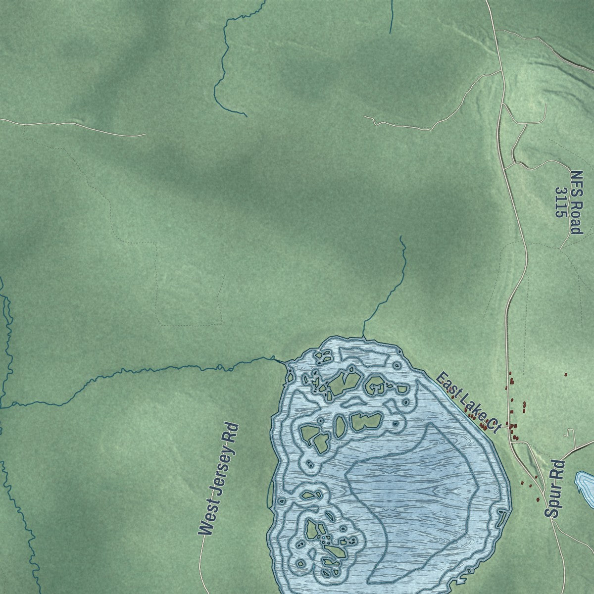 Second close-up of the map of Brevort, Michigan print showing more streets and buildings