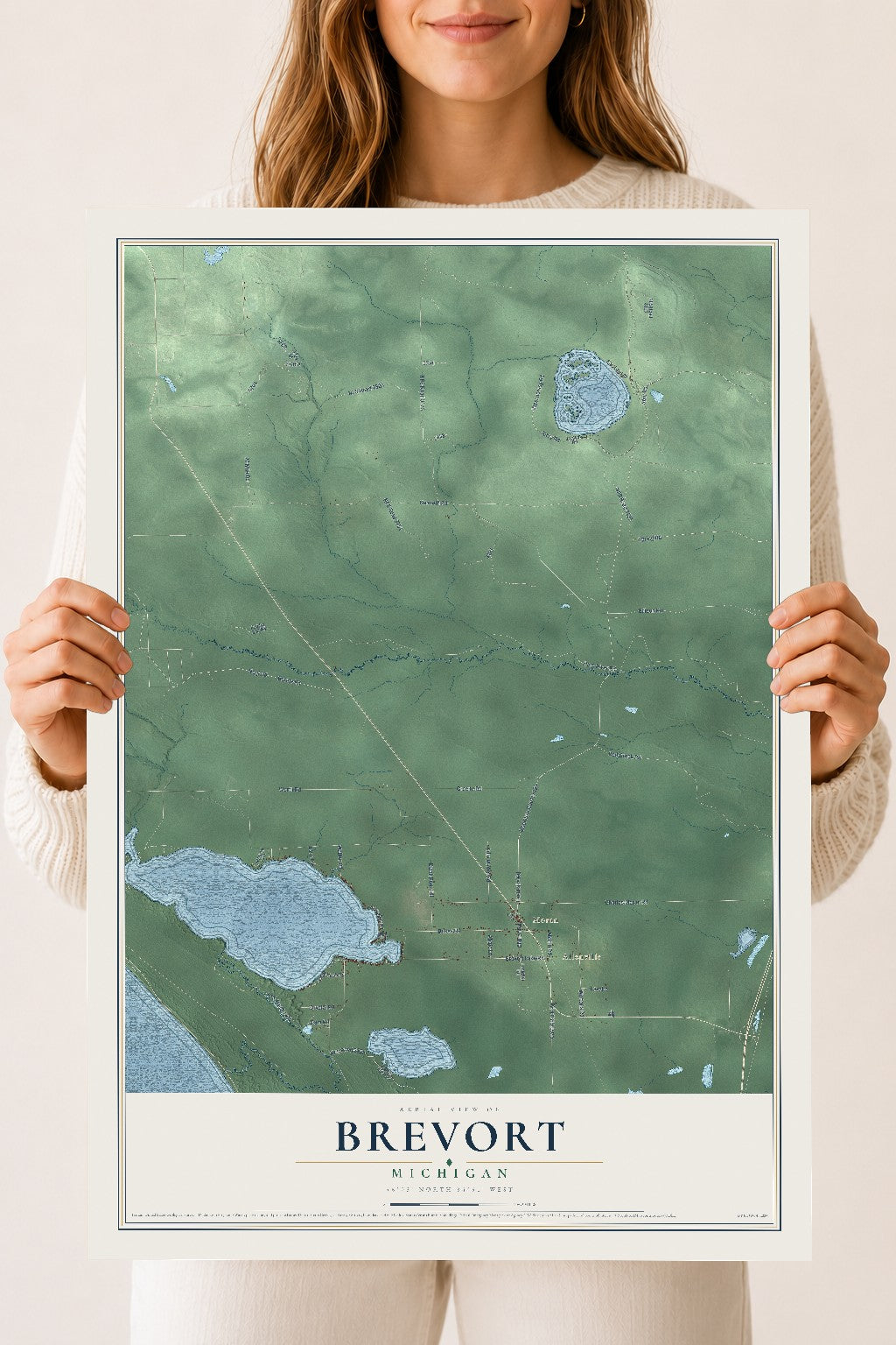 Map of Brevort, Michigan, 18 x 24 inch unframed archival matte print