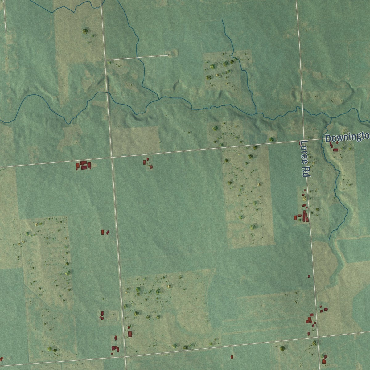 Close-up of the map of Bridgehampton, Michigan print showing street and building detail