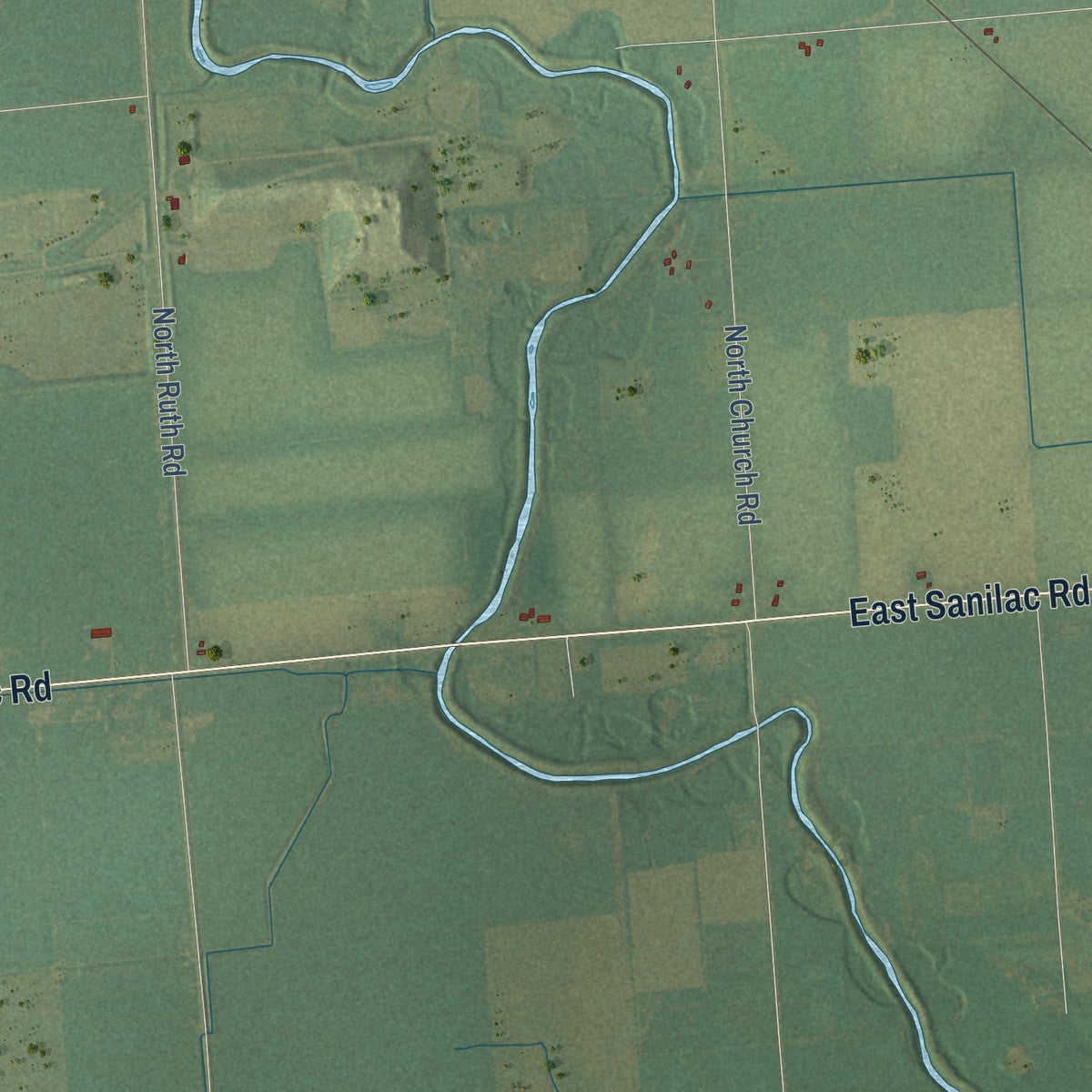 Second close-up of the map of Bridgehampton, Michigan print showing more streets and buildings