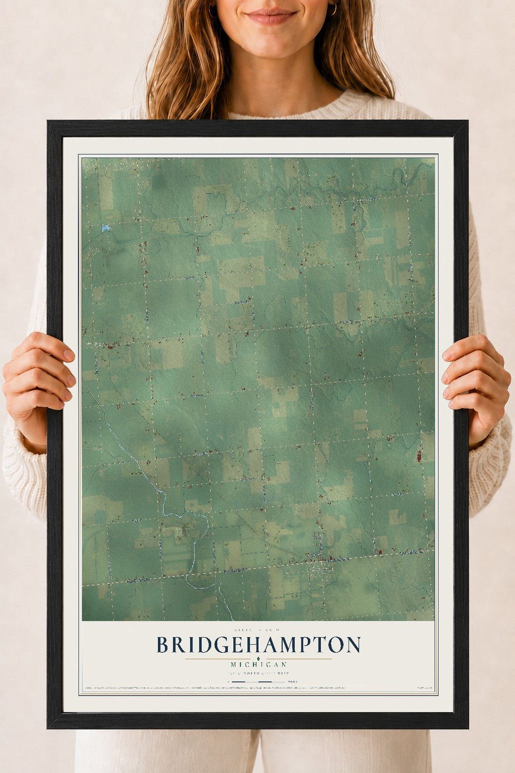 Map of Bridgehampton, Michigan, 18 x 24 inch print in a black wood frame