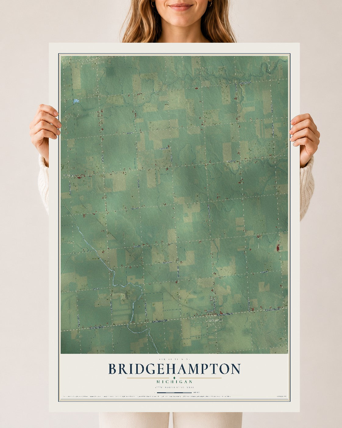 Map of Bridgehampton, Michigan, 24 x 36 inch unframed archival matte print