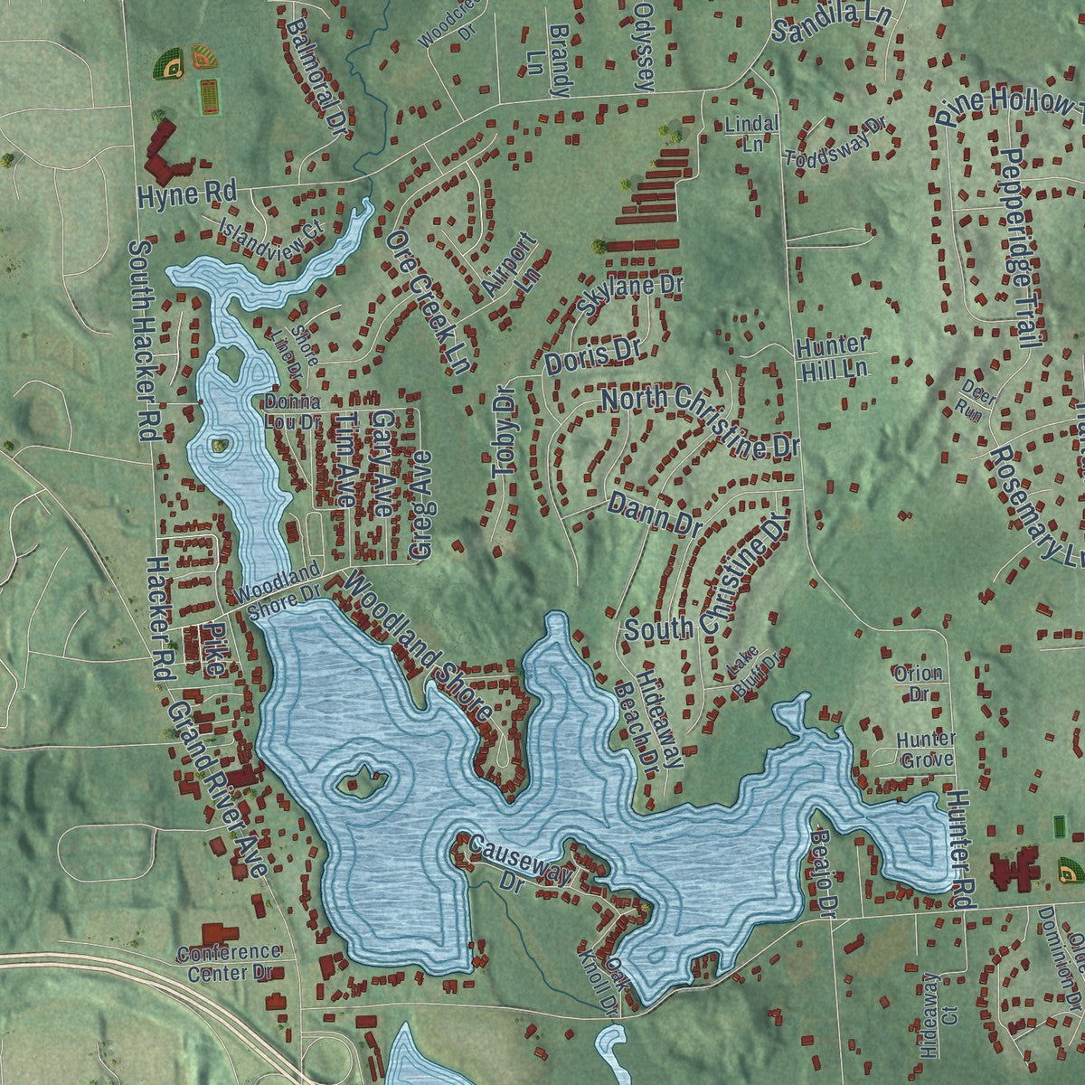 Close-up of the map of Brighton, Livingston County, Michigan print showing street and building detail