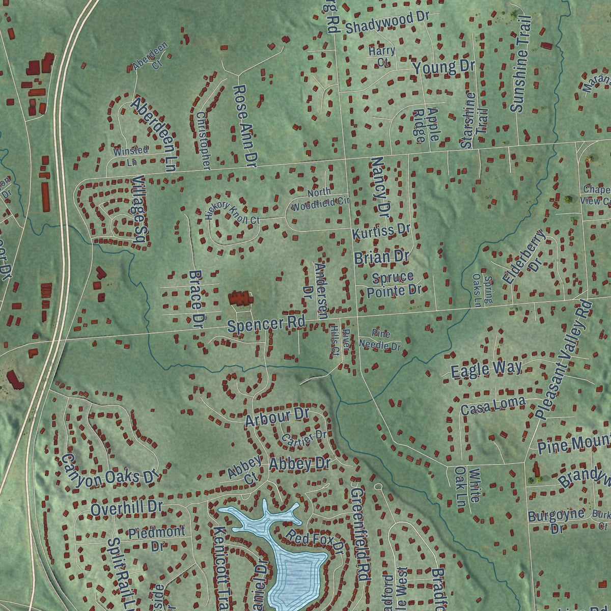 Second close-up of the map of Brighton, Livingston County, Michigan print showing more streets and buildings