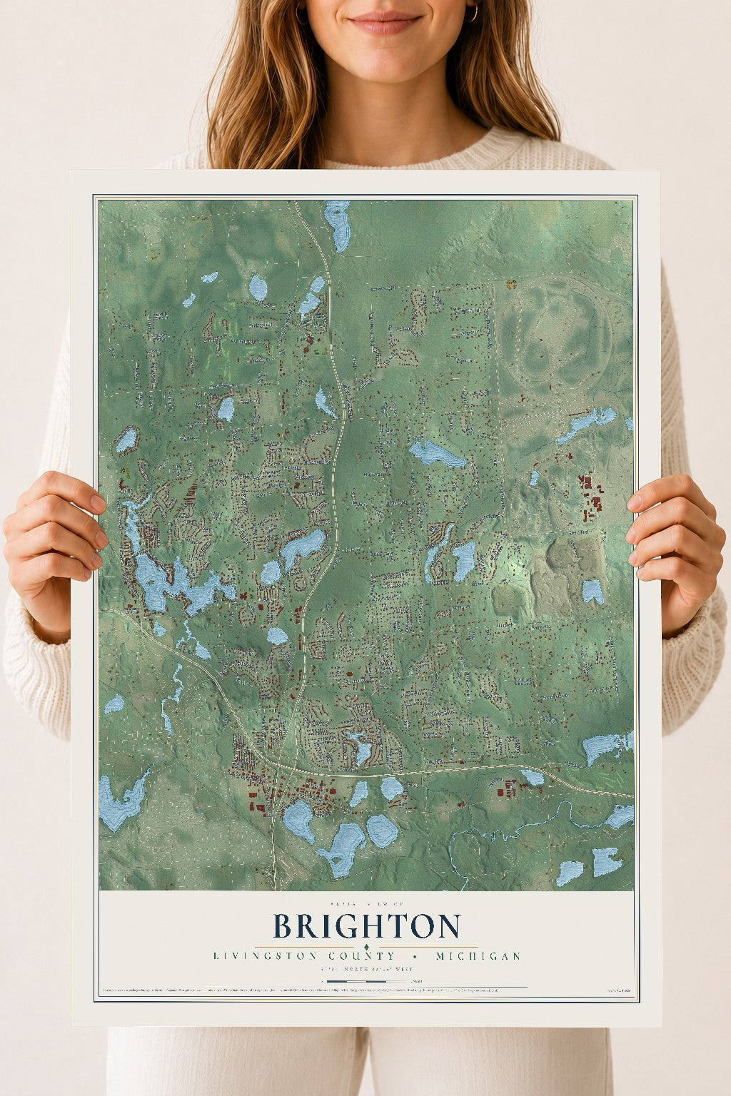 Map of Brighton, Livingston County, Michigan, 18 x 24 inch unframed archival matte print