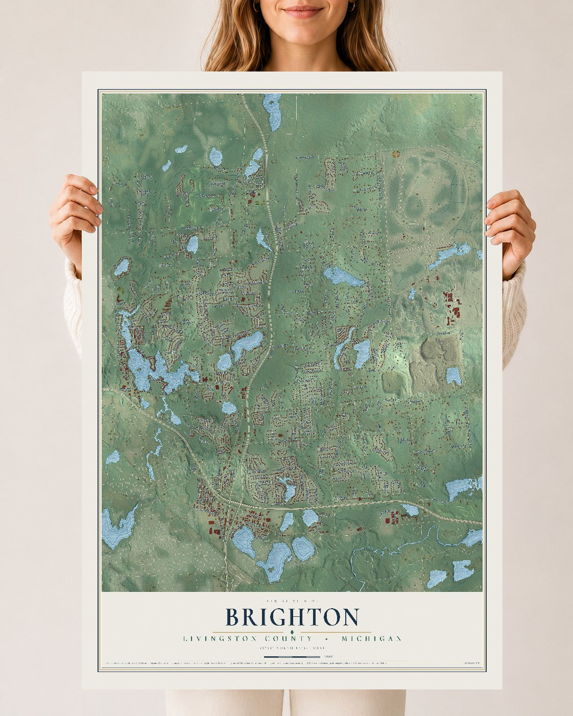 Map of Brighton, Livingston County, Michigan, 24 x 36 inch unframed archival matte print