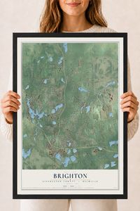Map of Brighton, Livingston County, Michigan, 18 x 24 inch print in a black wood frame