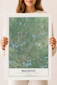 Map of Brighton, Livingston County, Michigan, 18 x 24 inch print in a white wood frame