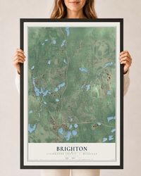 Map of Brighton, Livingston County, Michigan, 24 x 36 inch print in a black wood frame