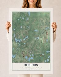 Map of Brighton, Livingston County, Michigan, 24 x 36 inch print in a white wood frame